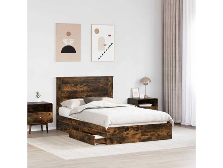SKTQYQO Doppelbett mit Bettkasten mit Kopfteil 135 x 190 cm Technisches Holz, Lattenrost, versteckte Schubladen, modernes Design