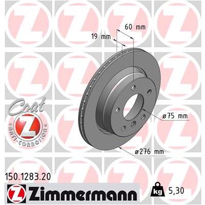 ZIMMERMANN Bremsscheibe COAT Z 150.1283.20 Hinterachse außenbelüftet 276mm 19mm für BMW (BRILLIANCE)