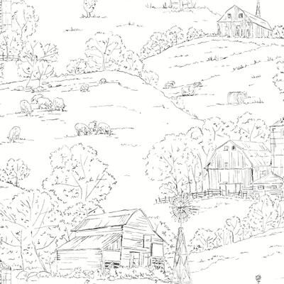 Inspired by Color Pasture Toile Black & White Wallpaper