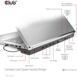 Club 3D Club3D ChargingDock USB-C ->5xUSB3/DP/HDMI/VGA/LAN (USB-C, 5 Ports), Dockingstation + USB Hub, Schwarz
