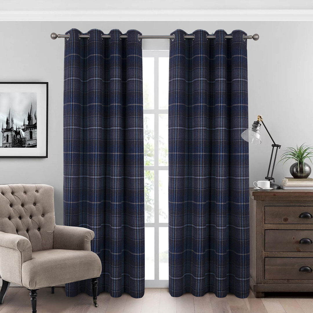 Rosalind Wheeler 100% Blackout Curtains Check Eyelet Bedroom Tartan Curtain Plaid Brushed Cheque Pair of Highland Woolen Look Window Treatment for Living Room Green 46 Green Width 168 x Drop 183 cm