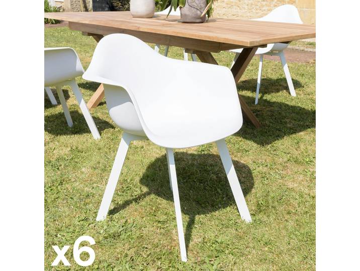 Fauteuil de jardin blanc à dossier rond avec accoudoirs (lot de 6) GIJON