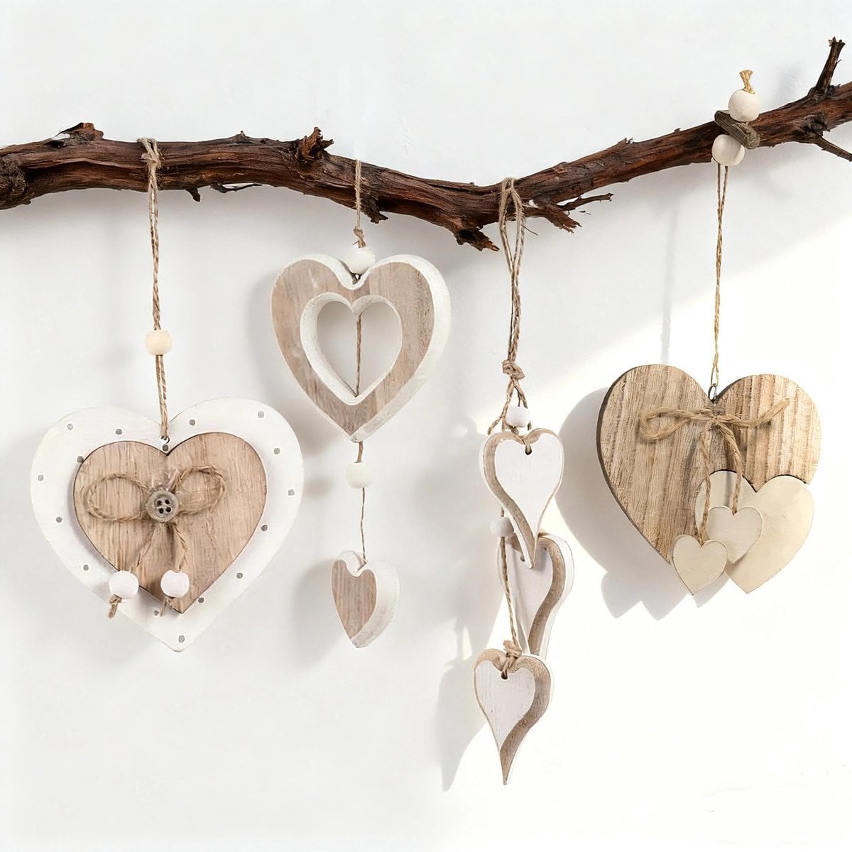 Dailygoods Dailygoody Houten Decoratieve Hart Hangers - Wit - 4 stuks