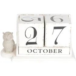 Clayre & Eef Kalender Format: 23x11x12 cm, Farbe: Weiß, Materia