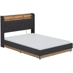 VitaliSpa, Bett, Polsterbett Nura, Anthrazit/Eiche, 140x200 cm mit 4 Schubladen (140 x 200 cm)