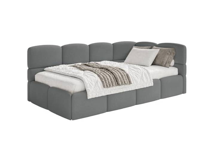 Selsey Jugendbett 120x200cm Dunkelgrau Chenille Stoff mit Stauraum und Lattenrost, Polsterbett mit Bettkasten, gepolstertes Kinderbett 120x200, Jugendbett rechtsseitig mit Eckkopfteil