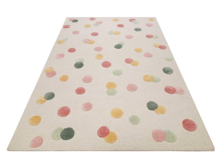Kinderteppich SMART KIDS Dana , beige (creme beige), B:160cm H:1,2mm L:230cm, Wolle, Teppiche, Kinderteppich, modern und natürlich, bunte Polkadots, mit Struktur, Kinderzimmer