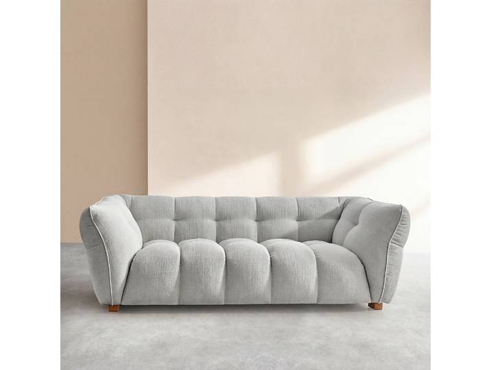 HABITAT - Canapé 3 places en tissu bouclette courte Mira - Gris perle - Dalvi