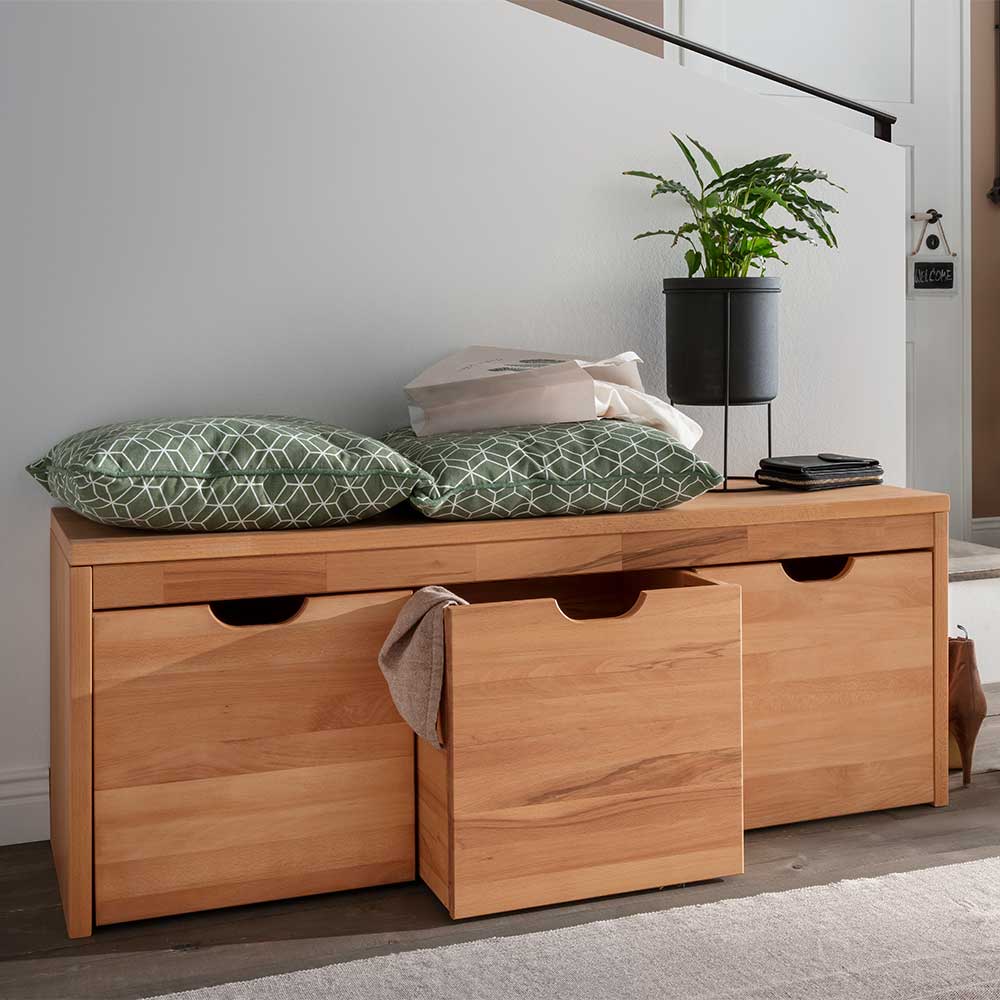 Pharao24.de Massivholz Bank mit drei Holzkisten 120 cm breit