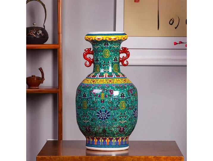Jingdezhen – bouteille de fleurs en céramique Antique, Vase à plantes en émail, peinture cloisonnée, artisanat fait à la main, grands ornements de décoration pour salon