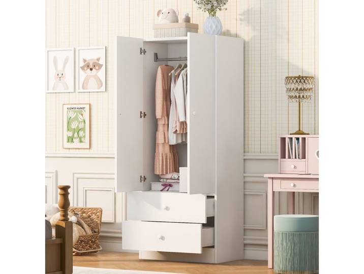 Armoire chambre 1 porte 70x40x170 cm blanche 2 tiroirs design bicolore