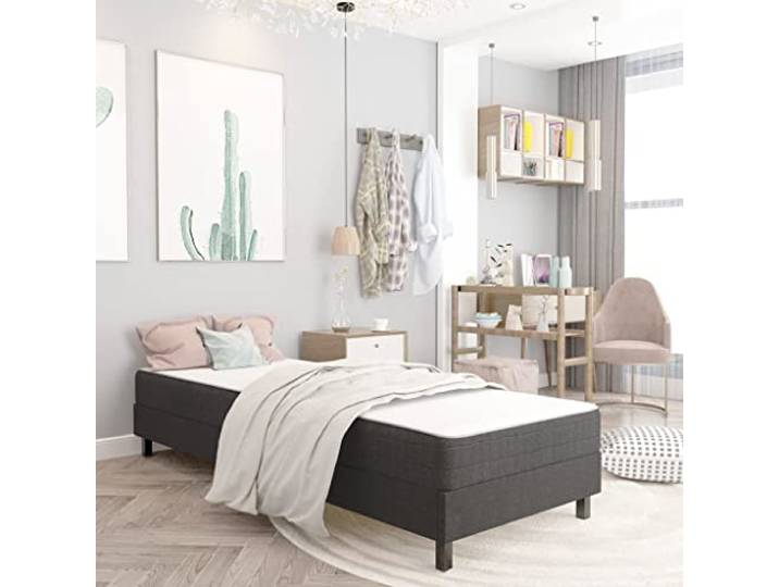 RJPLMFV Lattenrost, Stoff, 100 x 200 cm, Dunkelgrau Rahmen aus MDF und Metall, strapazierfähige Polsterung, leicht zu reinigen, einfache Montage