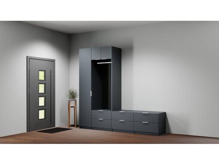 Meuble vestiaire d'entrée avec partie banc et meuble chaussure Mélaminé premium Noir