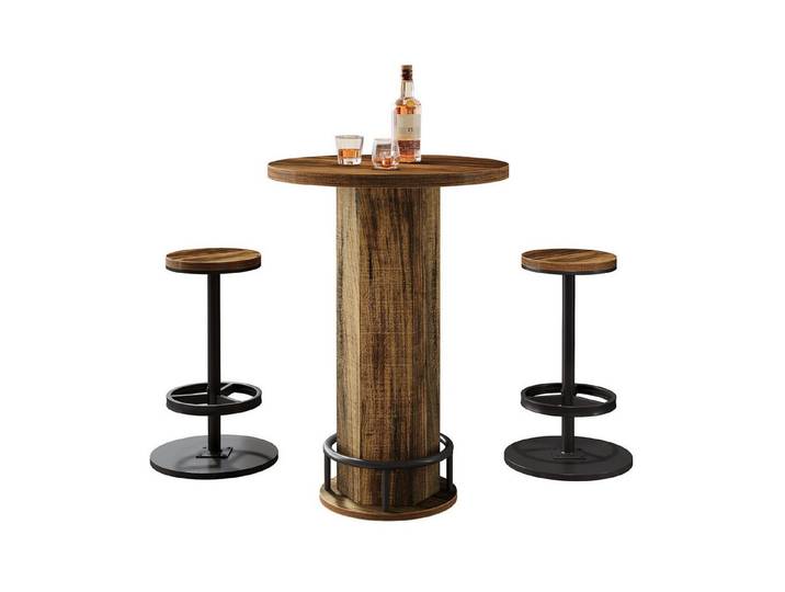 Tribesigns Stehtisch Runder Bartisch Mit 2 Barhockern, Bistrotisch, Stehtisch Set