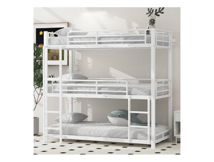 LuxusKollektion Metallbett Dreifach Etagenbett 90x200 Weiß Metall Hochbett