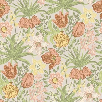 A-Street Prints Cecilia Chartreuse Tulip and Daffodil Wallpaper