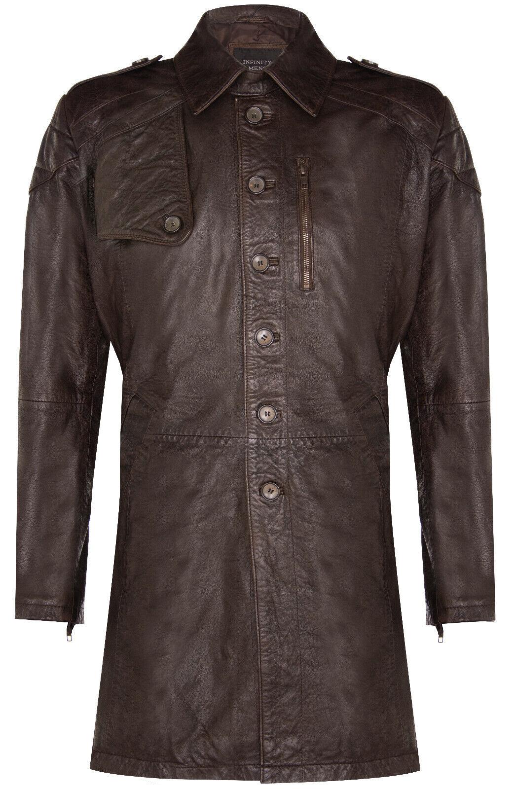 Weicher, langer Militär-Trenchcoat aus Distressed-Leder