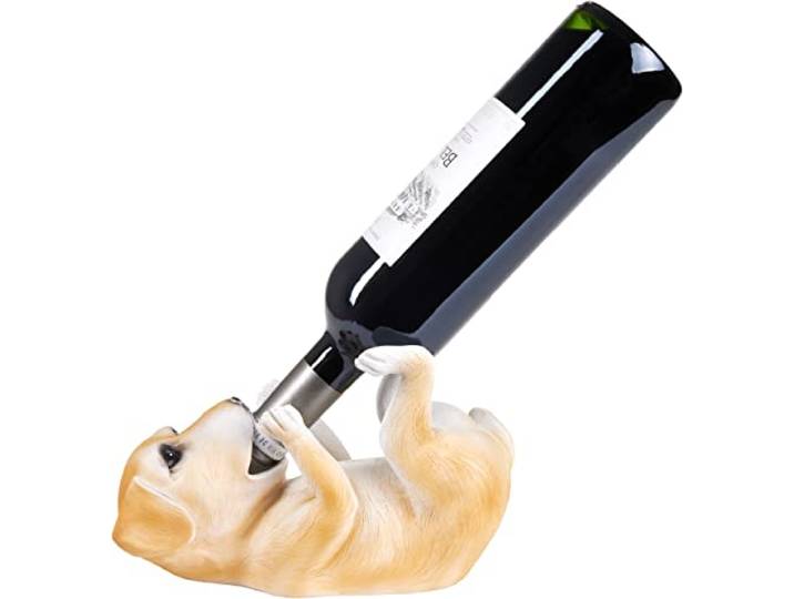 BRUBAKER Wijnfleshouder Dorstige Hond - Golden Retriever - Fleshouder Dronken Dieren - Flesstandaard Grappig - Decoratief Beeldje Handgeschilderd Bar Accessoires - Grappige Decoratie - Wijn cadeau