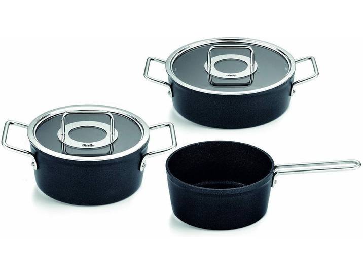 Fissler Adamant - Pannenset met Glazen Deksels - 3-Delig - Zwart