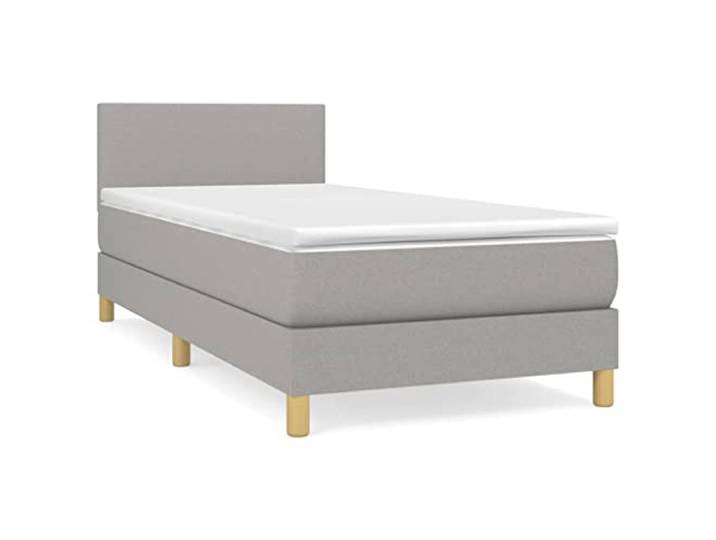 PUGYNBK Boxspringbett, 100 x 200 cm, hellgrauer Stoff Verstellbares Kopfteil, Taschenfederkernmatratze, mittlere Härte, atmungsaktiv
