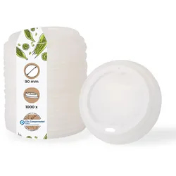 BIOZOYG 1000 Stück Einwegdeckel Ø 90mm, weiß  CPLA Bio Plastikdeckel Kaffeedeckel kompostierbar, biologisch abbaubar, umweltfreundlich