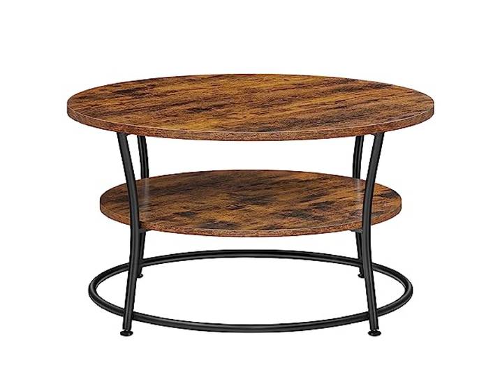 VASAGLE Salontafel rond, Sofatafel met plank, Metaal, 80 x 45 cm