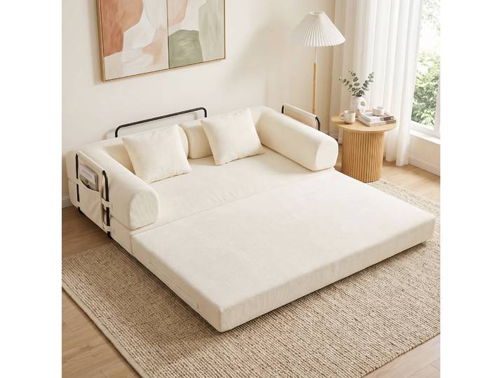 HOMCOM Canapé-Lit 3 Places Chenille 207cm Pliable Blanc