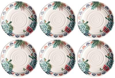 "Abode Homewares Desert Succulent NewWave Melamine Dinner Plate - Cream - 10.5"" - Set of 6"