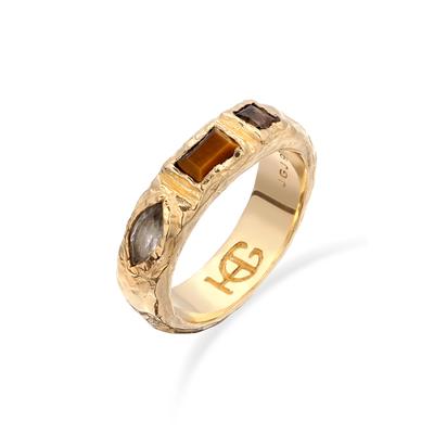 Partnerring HAZE & GLORY "Ring Ring Unisex Quarz Braun 925 Sterling Silber" Gr. 52, gold, Fingerringe, Herren, 52, Silber 925 (Sterlingsilber)
