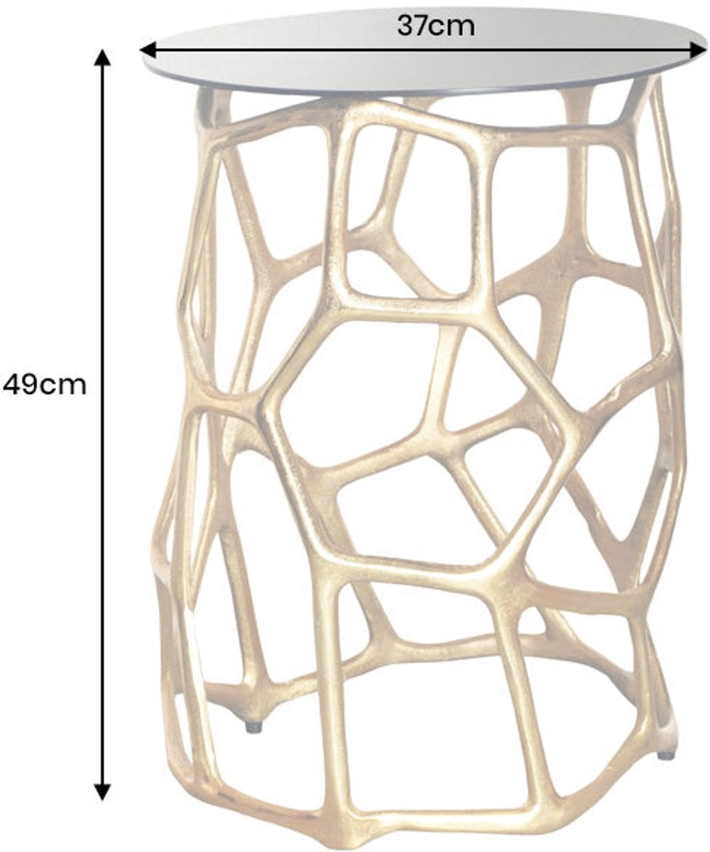 Invicta Interior Handgemaakte bijzettafel LIQUID GEOMETRY rond goud en zwart metaal met glas, Diameter: 50 cm