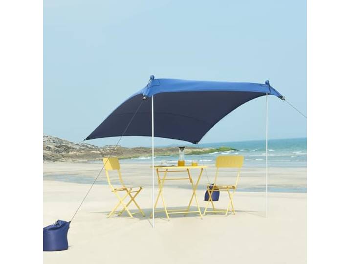 pro.tec Strandzelt Bernheze Sonnensegel Schattensegel Sonnenzelt mit 2 Alu-Stangen und 4 befüllbaren Sandtaschen Sonnendach 200x200x170cm (LxBxH) Blau