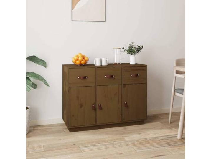 RJPLMFV Anrichte Massivholz Kiefer 6 Fächer 3 Schubladen Aufbewahrungsmöbel für Schlafzimmer, Wohnzimmer, Büro, Wandbefestigung inklusive, rustikaler Stil