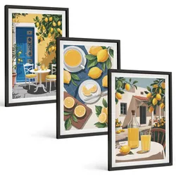 BILDER SET 3er Set - 40x60 cm Schwarzer Rahmen - Patio Sun Limonade