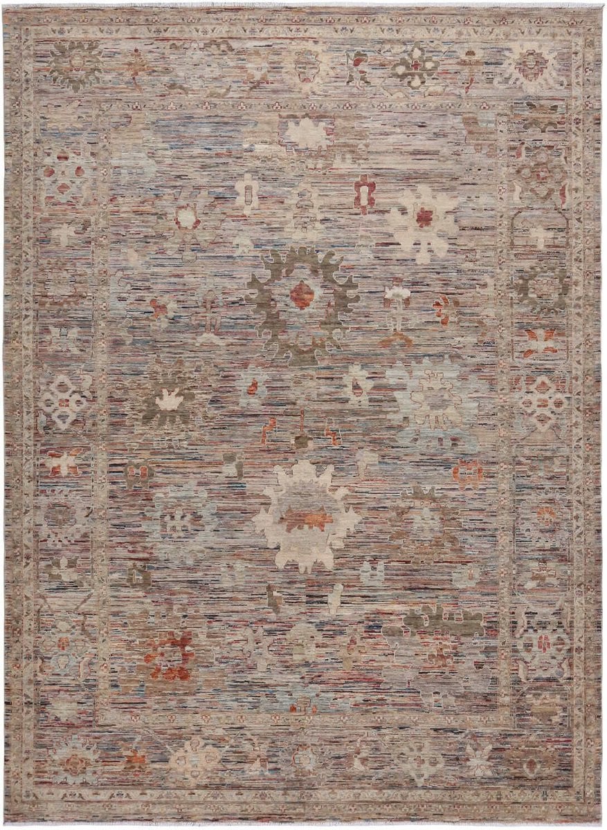 Authentiek Afghans Handgeknoopt Art Deco Loper met Geometrisch Patroon in Bruin, Grijs en Multicolour van Wol