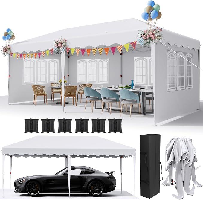 Pavillon 3x6 Wasserdicht Stabil,Faltpavillon 3x6,Gartenzelt mit 6PCS Seitenteilen,UV-Schutz 50+,Partyzelt 420D Oxford, Winterfest Gartenpavillon Höhenverstellbar,Pavillon für Hochzeiten, Markt,Weiß