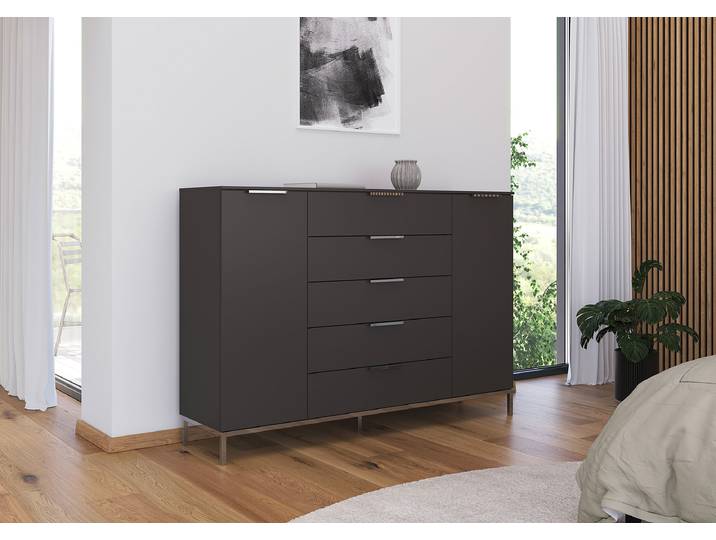 Buffet Flipp avec structure - 111 cm 160cm Noir/Gris/Chrome
