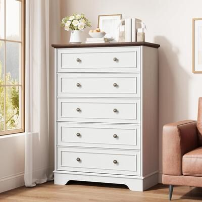 Garvee 5 Drawer Dresser for Bedroom - Vertical Chest of Drawers, Farmhouse Tall Cabinet Organizer for Living Room, Hallway