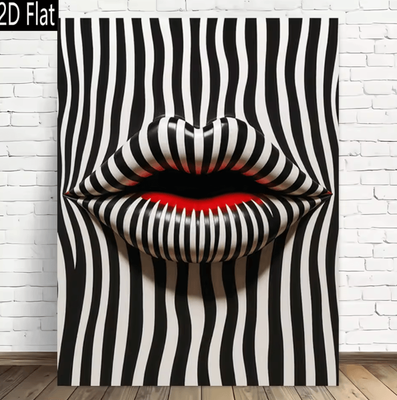 Inspire Curations Abstract Striped Lips Canvas Art Black & White Modern Pop Art Wall Decor 3512010222 20x30cmno Frame