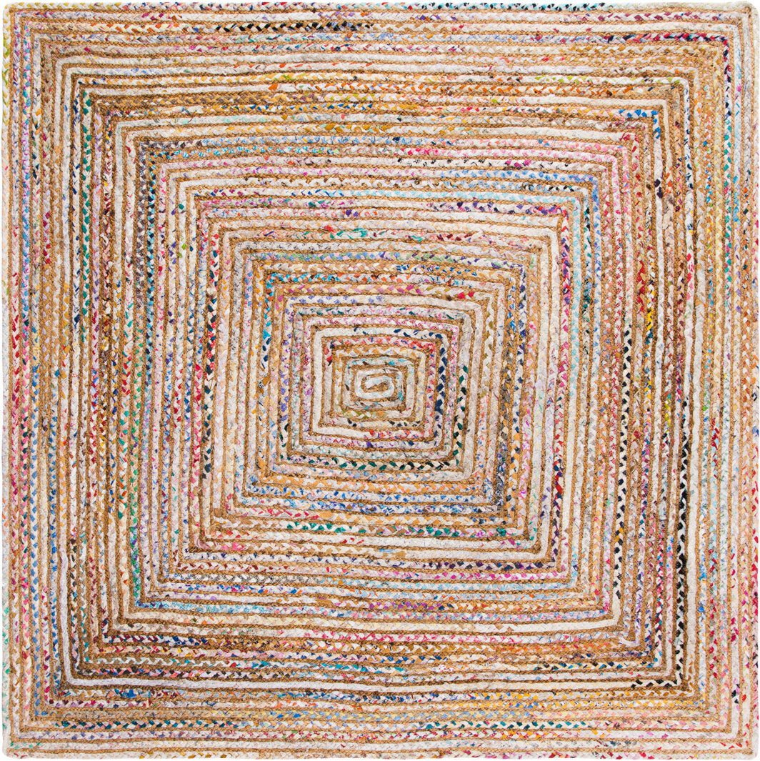Blue Elephant Herzig Flatweave Cotton Beige/Yellow Rug Yellow;Beige Square 152 cm