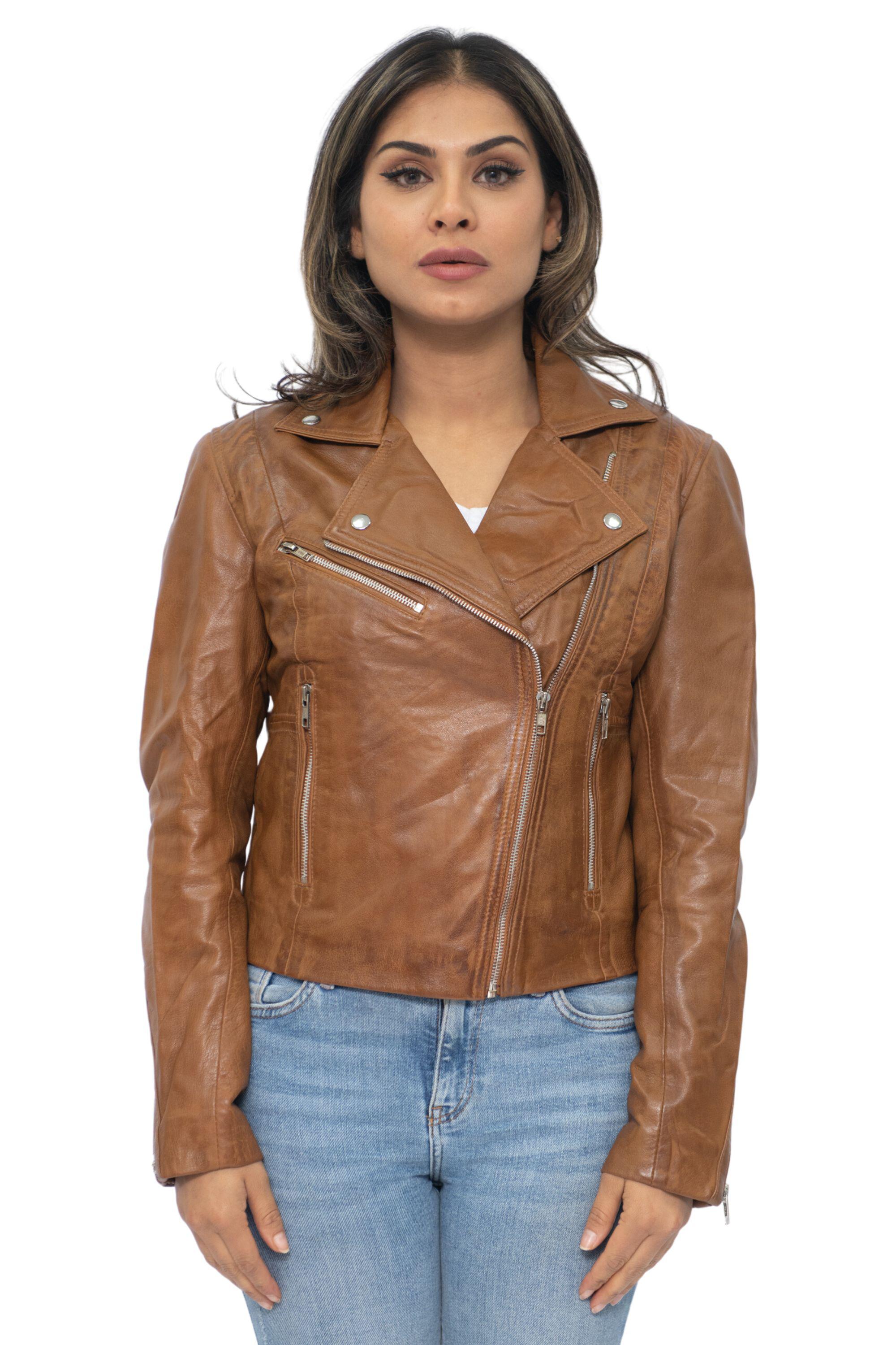 Damen-Bikerjacke aus Leder – Sansibar