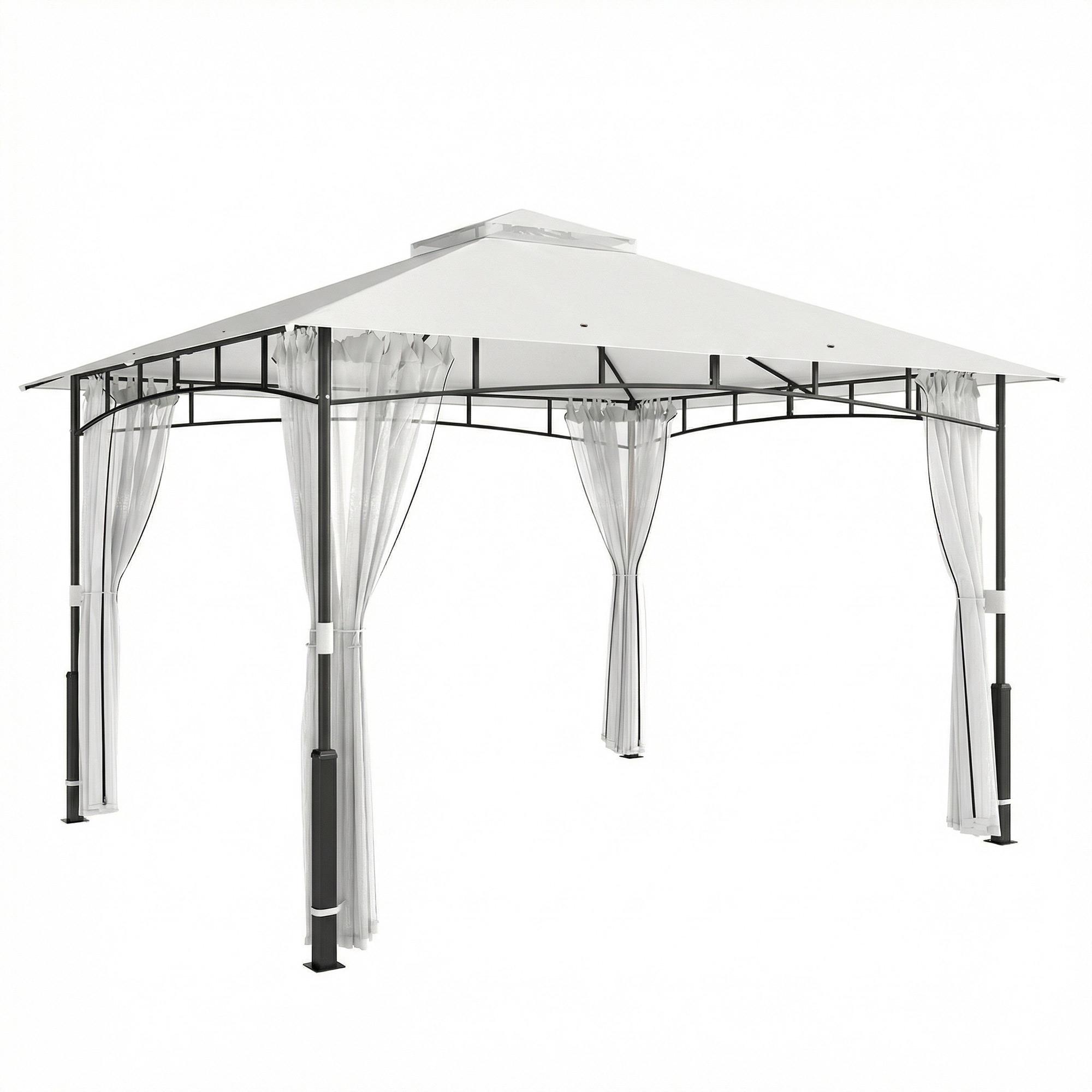 Pavillon, 3x3,6 m wasserabweisend Stabil Gartenpavillon mit Moskitonetz, Doppeldach, für Garten, Terrasse, Schwarz