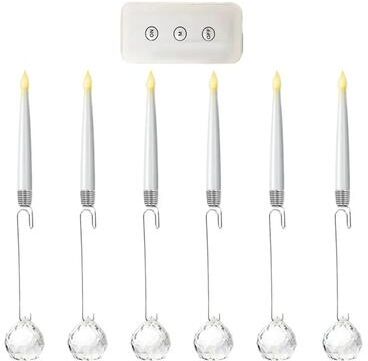 Inspired Living 6 Piece Christmas Tree Candles With Remote Flameless LED Candles Snowflake Crystal Ball Hanging Lights b
