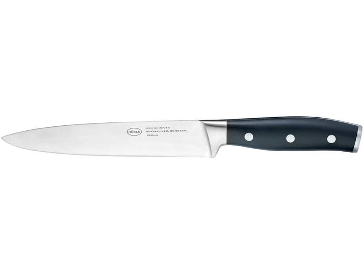 Fleischmesser RÖSLE Tradition , silber (silberfarben, schwarz), Klingenlänge 18cm, X50 CrMoV15 Klingenstahl, Kochmesser, Fleischmesser, Küchenmesser für von Fleisch, Klingenspezialstahl, ergonomischer Griff
