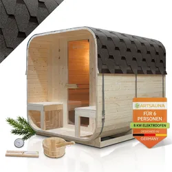 Artsauna Fasssauna Nolvik XXL - 6 Personen, mit 8 kW Ofen & Zubehör für Garten, Cube Design