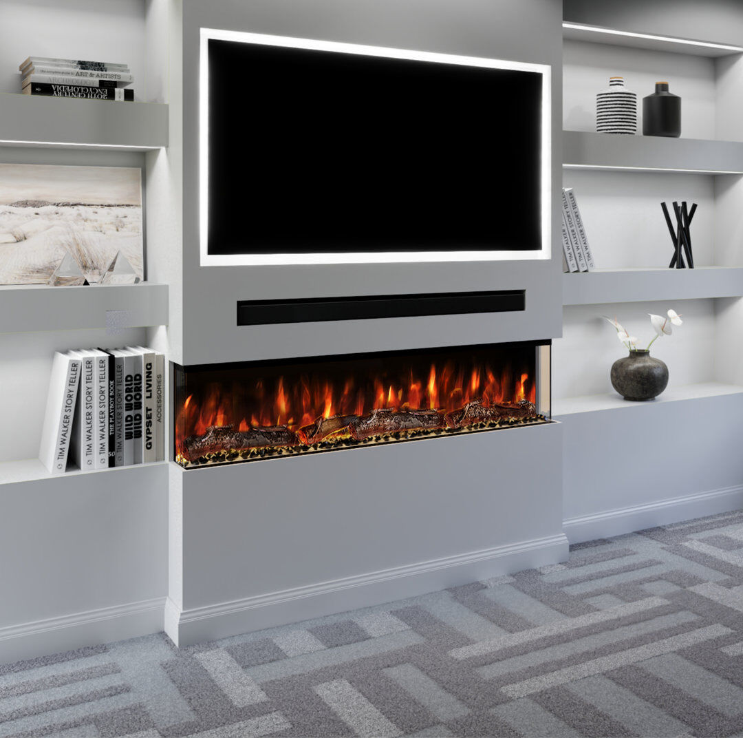 Evolution Fires Spectrum Series 3-Sided Panoramic Electric Fireplace   TV Media Wall Compatible   Multiple Sizes Available Black 48 cm H x 127 cm W x 20 cm D