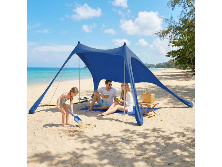 Outsunny Tente Plage UPF50+ Aluminium avec Sac Transport Azul