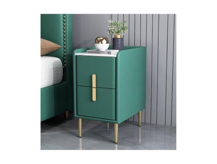 Intelligenter minimalistischer Nachttisch aus Holz, kleiner Nachttisch mit 2 Schubladen und 4 Metallbeinen, Aufbewahrungsschrank, Beistelltisch für Bett oder Sofa, freie Montage (Dark grün)