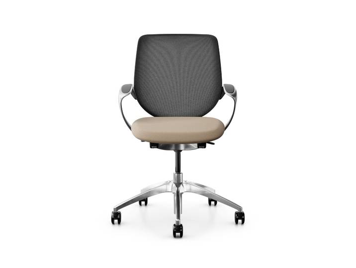 Bürostuhl Giroflex 313 mit Netz-Rückenlehne, mit Fixarmlehnen Hellbraun/Verchromt, Neu