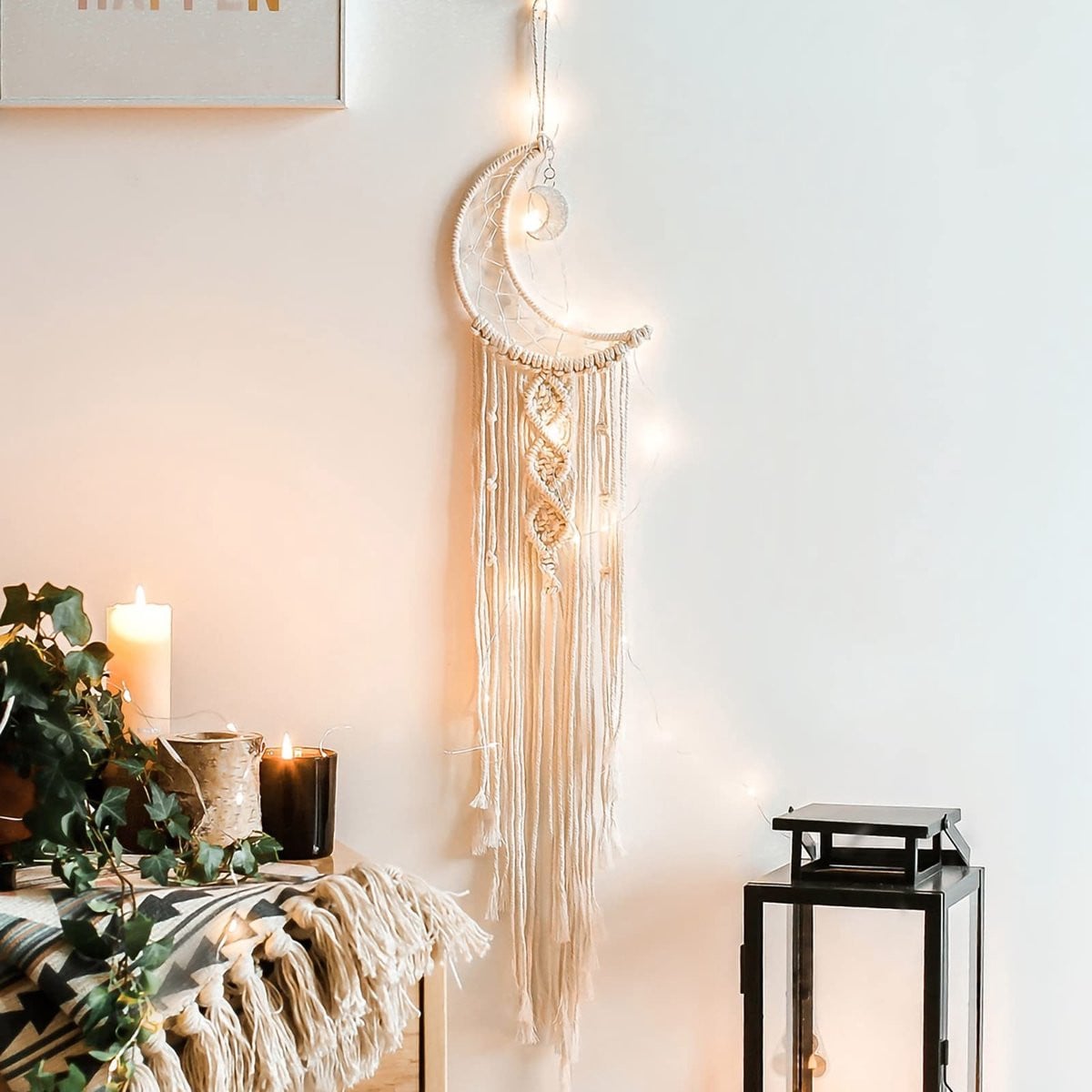 Dailygoods Boho Macrame Muurophanging - Gehaakte Maan Dromenvanger