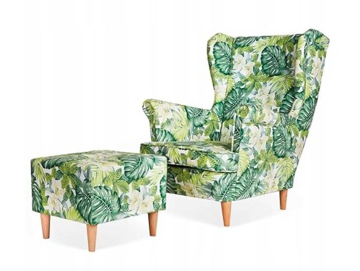 Family Meble Ohrensessel mit Hocker, Modell Print, Skandinavisch, Relaxsessel aus Webstoff, Loungesessel, Ohrensessel mit Hocker, Bequemer Sessel, Für Wohnzimmer, Esszimmer, Schlafzimmer, Dachte 4